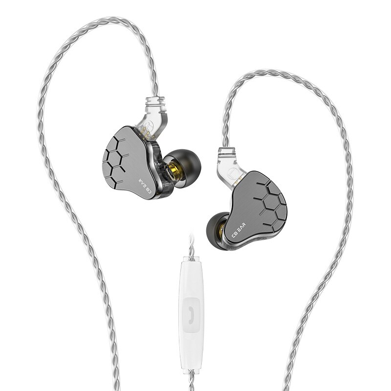 Kbear lark 1dd + 1ba motorista híbrido metal no ouvido fone de ouvido alta fidelidade graves fones com cancelamento de ruído com cabo 4n kbear ks2 kb04: Grey with mic