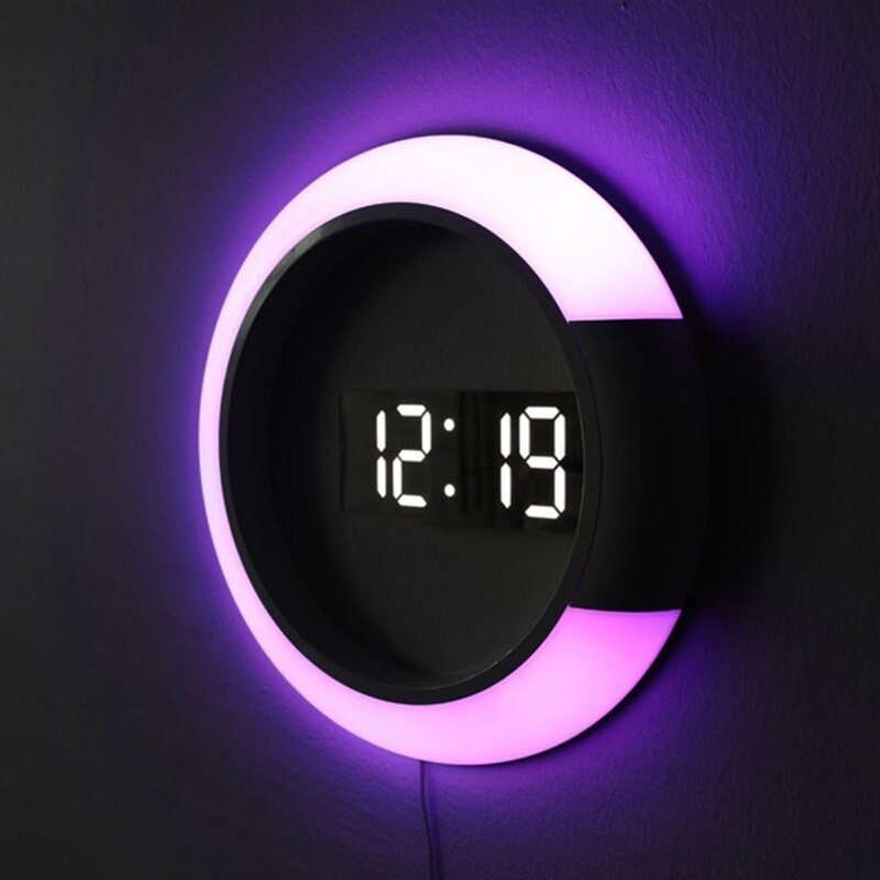 Led Mirror Hollow Wall Clocks Home Decor Multi-Function Alarm Temperature Ring Light Digital Wall Clock