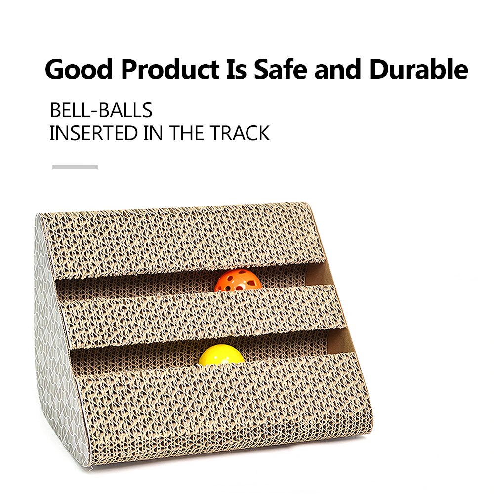 Ramp Cat Scratching Board Corrugated Cardboard with Bell Ball Cat Scratch Play Toy Pet Cat Scratcher Board Mat Claws Care