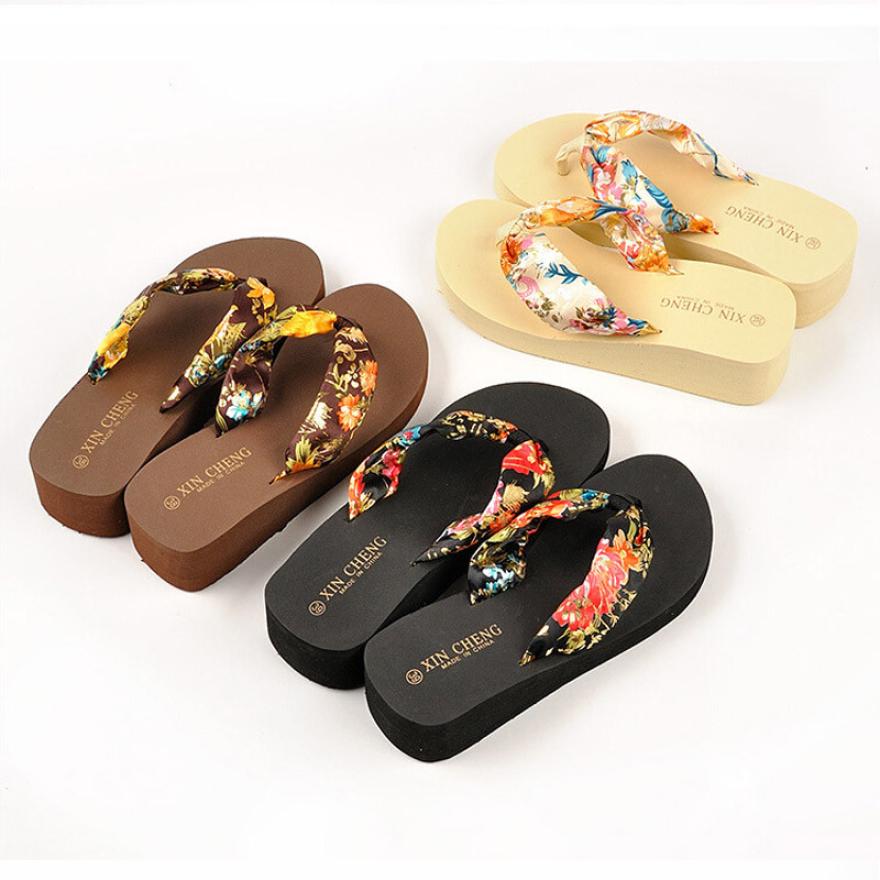Zapatos mujer bohême chaussures de plage florales plate-forme compensée tongs pantoufles tongs unicornio chaussures pour femmes A3