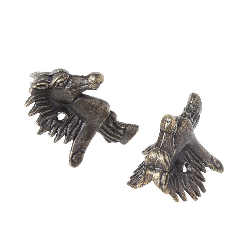10 stuks zinklegering antieke bronzen paardenhoofd doos houten kist hoekbeschermer