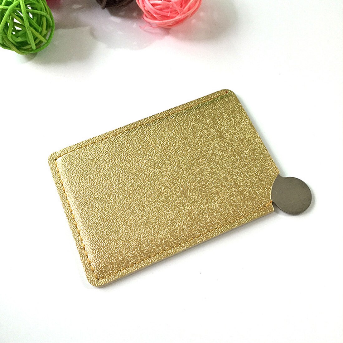 1PC Stainless Steel Unbreakable Makeup Mirror Shatter-Proof Portable PU Leather Sleeve Pocket Card Mirror Cosmetic Essential