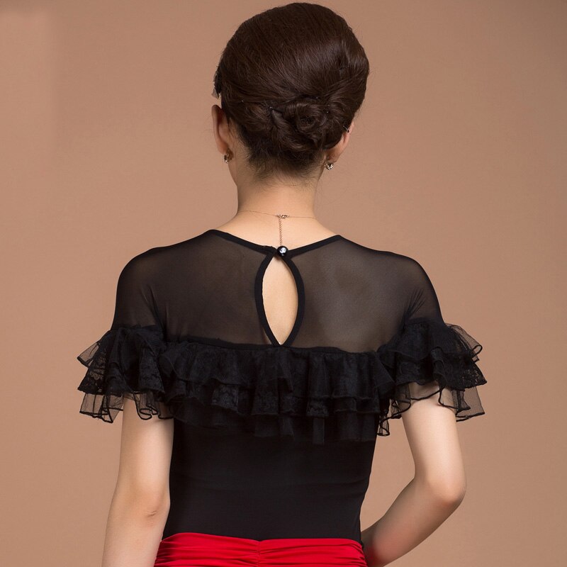 salón de baile moderno de de manga corta ropa de baile latino top para mujer/chica/señora, ropa de gasa