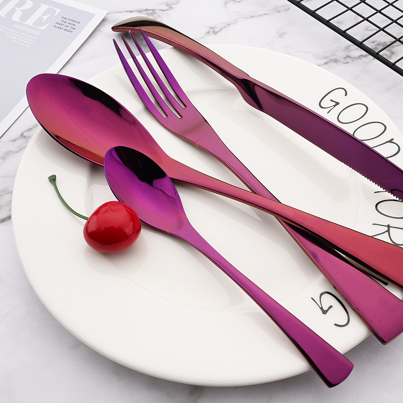 Purple 18/10 Stainless Steel Tableware Cutlery Set Flatware Knife Fork Coffee Spoon Dinnerware Set Party Kitchen Silverware Set