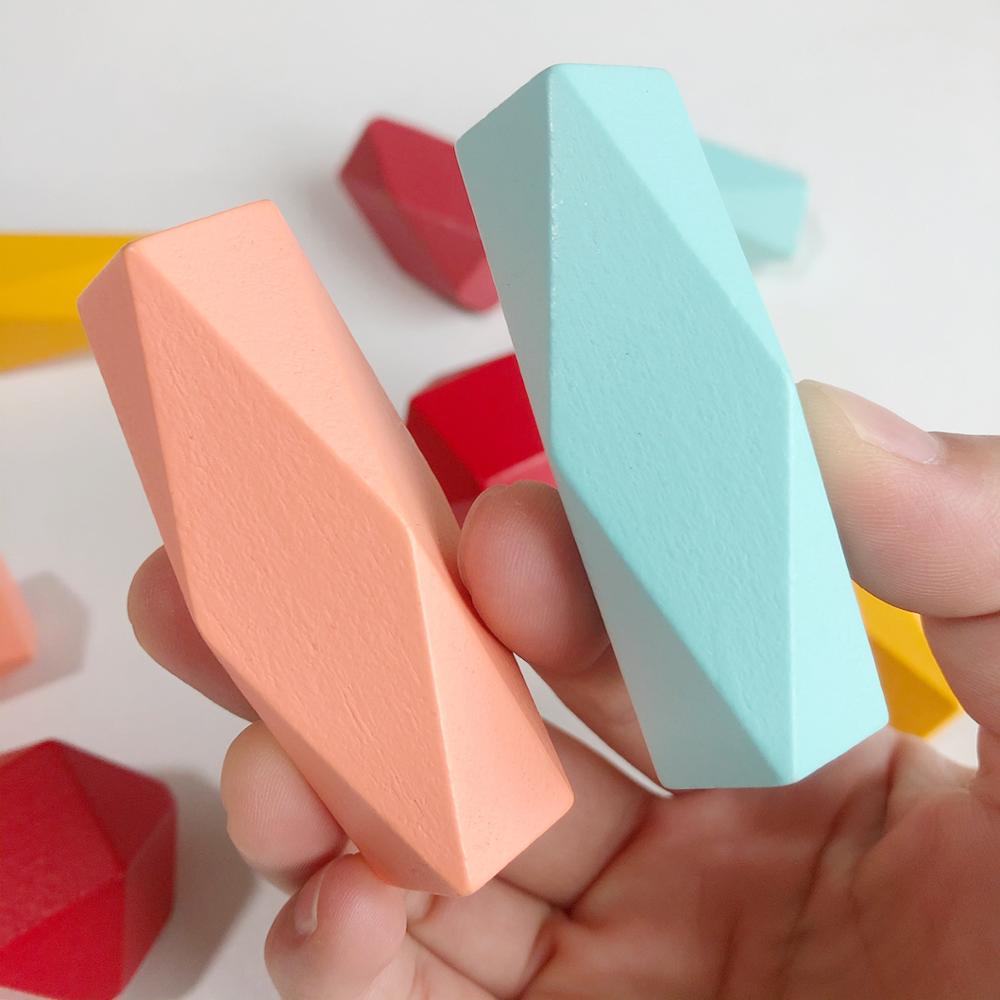 10 stücke Farbige Kiefer/Buche Stein Jenga Baustein Pädagogisches Spielzeug Baby Stacking Spiel Balancing Stein Jenga Holz Spielzeug für Kinder