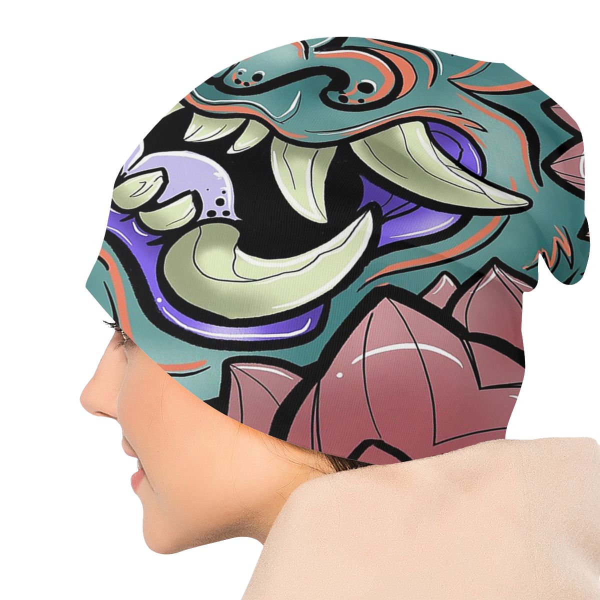 Oni Face Oni Demon Japanese Fangs Samurai Japan Cap Hip Hop Ski Skullies Beanies Hats Male Warm Multifunction Bonnet Knit Hat