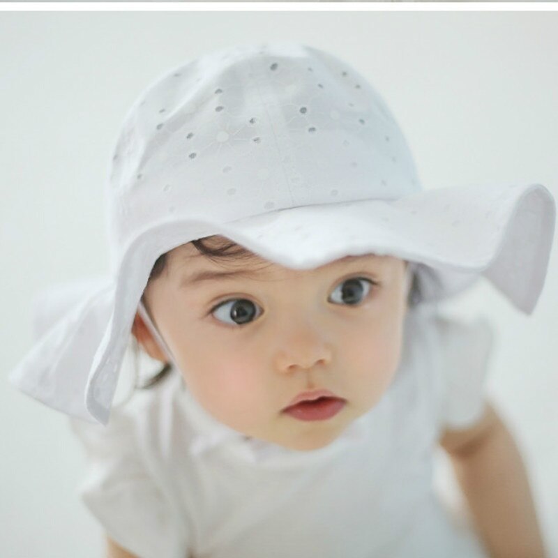 Småbarn flickor solhatt tillbehör baby sommar bomullshink hatt barn solhatt brätte strandhatt med bred brätte