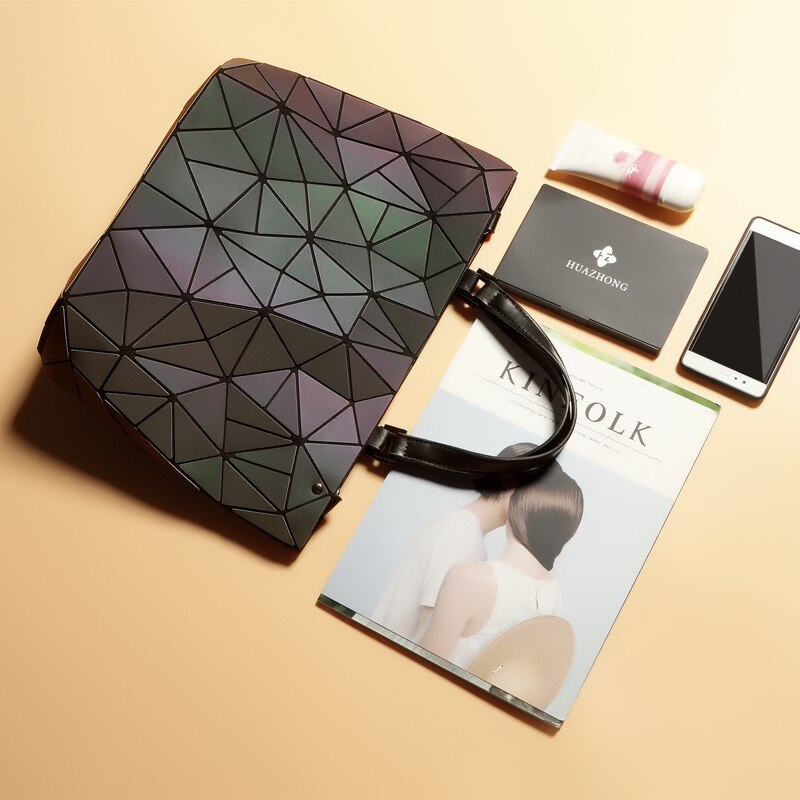 Women's Shoulder Bags Luminous Top-Handle Hologram Geometric Female Wallets and Purse luxury Sets