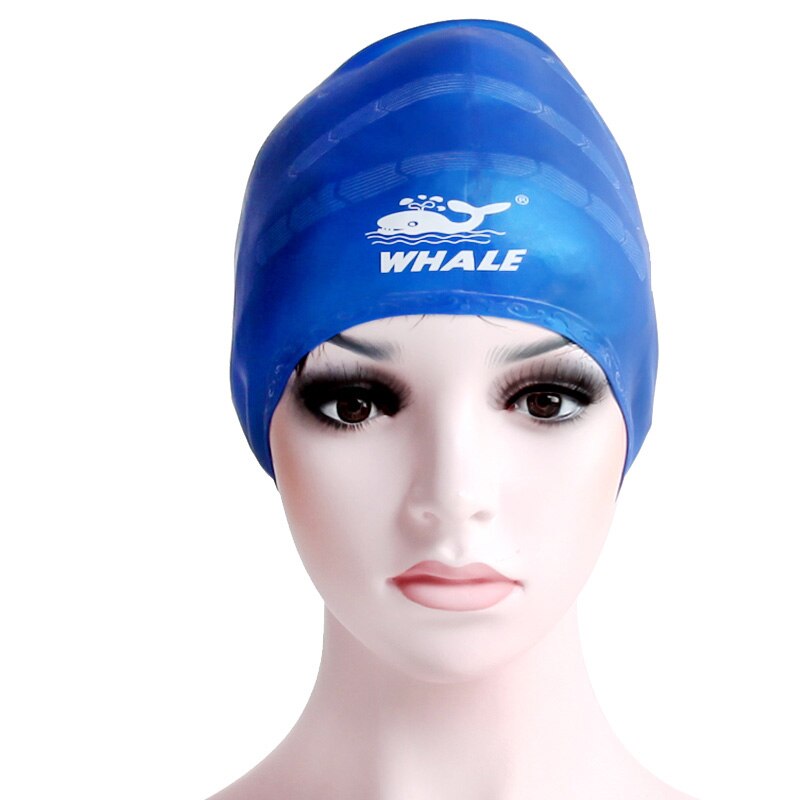 WHALE Men Swimming Caps Silicone Adult Waterproof Women 3D Swimming Hat Cover Protect Ear Pool Bath Cap Badmuts: Blue