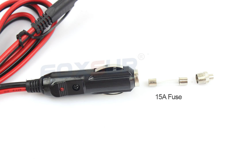 Foxsur 150cm 12v sae til sigarettennerplugg skjøtekabel kraftig ledning med hurtigutløser adapter billadekabel