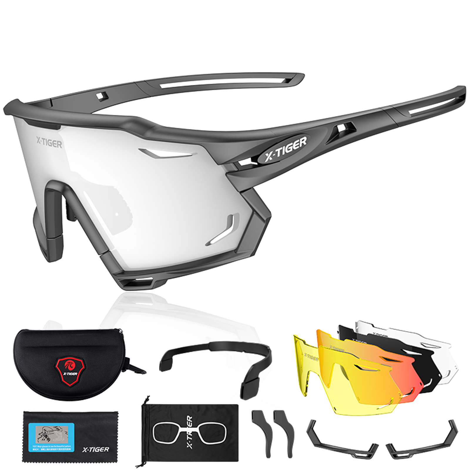 X-TIGER Gafas de ciclismo polarizadas con 5 lentes intercambiables MTB Ciclismo Béisbol Correr Gafas de sol deportivas para hombres y mujeres: Blanco / Rojo