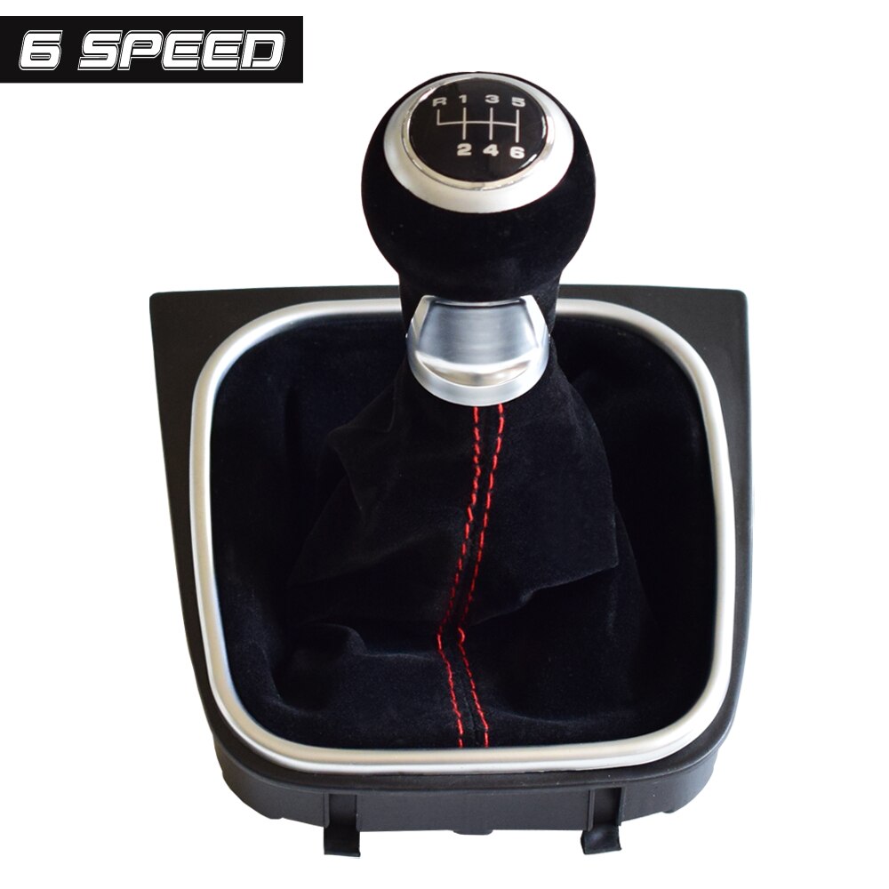 Voor volkswagen vw golf 5 6 mk5 mk6 r32 gti 04-09 5/6 versnellingspook niveau pookknop rood zwart zacht suède lederen hoes