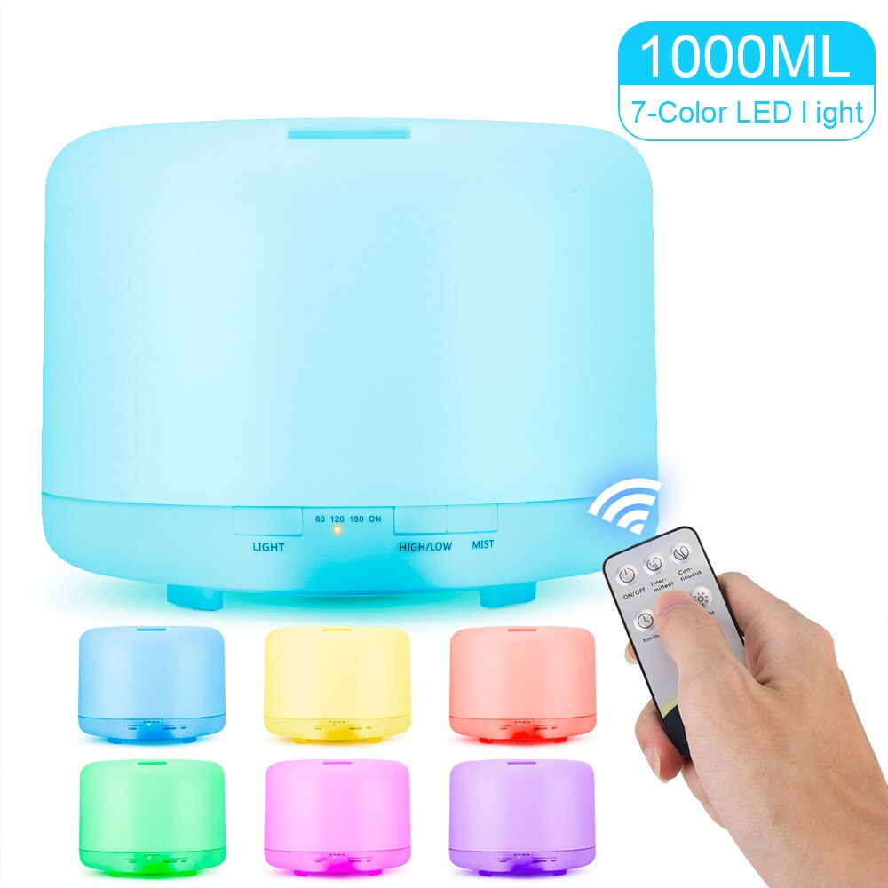 1000Ml Aroma Diffuser Ultrasone Luchtbevochtiger Aromatherapie Essentiële Olie Mist Maker Met Afstandsbediening Nachtlampje Voor Thuis: 1L White / ons