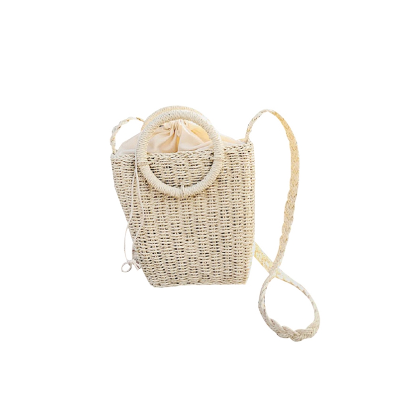 Zomer Dames Handgemaakte Rotan Ring Strozak Geweven Crossbody Strand Zakken Vierkante Handtas Tassen: Beige