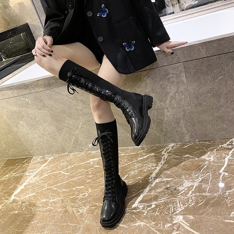 Spring and Autumn Thick Soles Thin Thin Boots High Tube Elastic Socks Boots Versatile Boots Woman Size 35-39