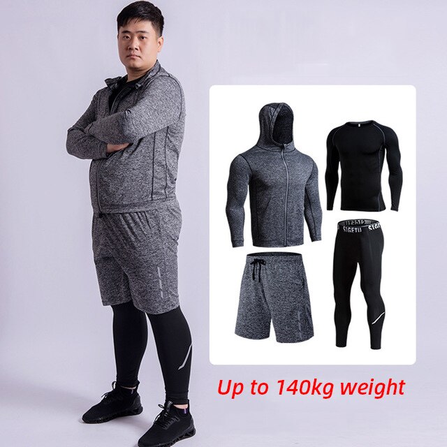 Snel Droog 4 Pcs Running Set Mannen Plus Size 5XL 6XL Compressie Sport Past Sportkleding Kleding Gym Fitness Training Trainingspak: C3 / Asian size 5XL