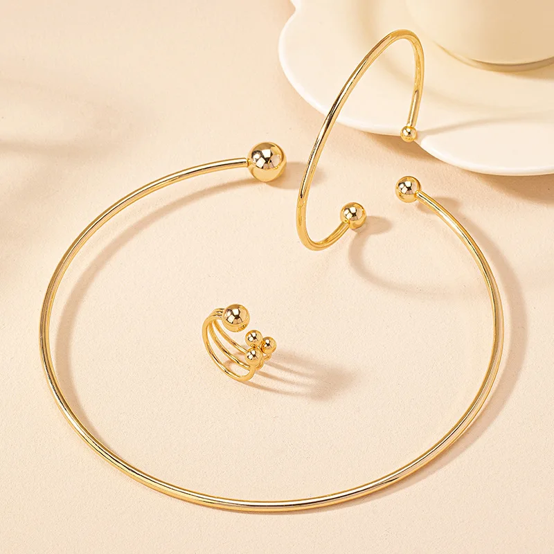 Zestaw biżuterii dla kobiet gładkie otwarcie minimalistyczny pierścionek bransoletka naszyjnik moda geometryczna impreza prezent świąteczny DS012