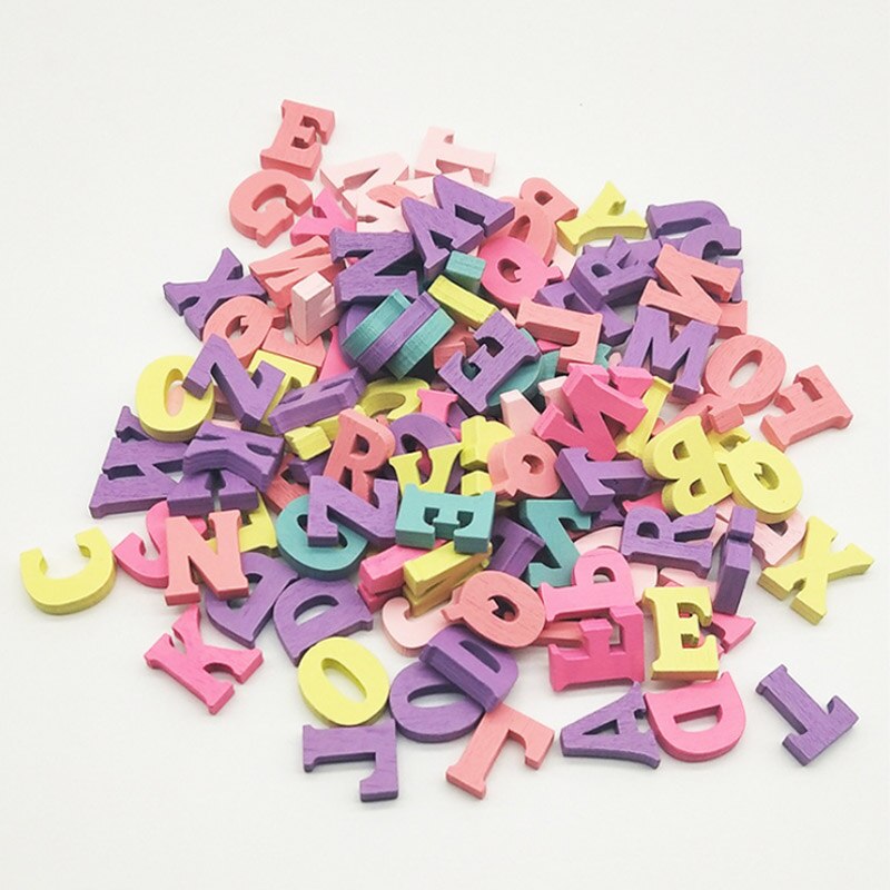 100 pcs random wooden diy jewelry wood chips block teaching materials letters number handmade decoration multicolor mixed