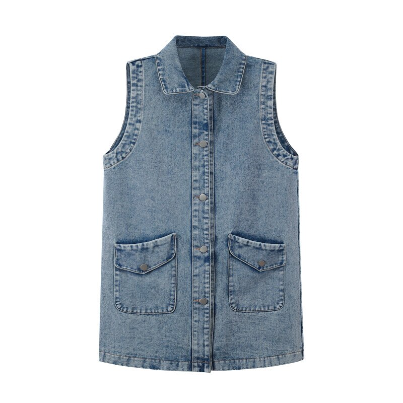 Chaleco Denim Mujer Patchwork chaquetas abrigo largo Jeans chaqueta Casual Tops ropa chaquetas Casaco mujer de talla grande: XL