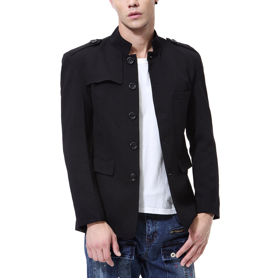 Neue Chinesische Kunst Geschäft Blazer Männer lässig Stehkragen Männlichen kleidung schlank passen Herren Mantel Jacke Größe S-2XL: Schwarz / S