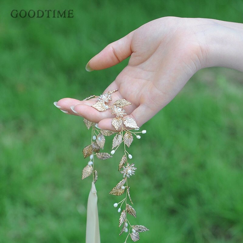 Gold Leaves Wedding Pearl Sash Belt Headdresses and Necklaces For Bride Women Banquet Dress Decoration Belts Party