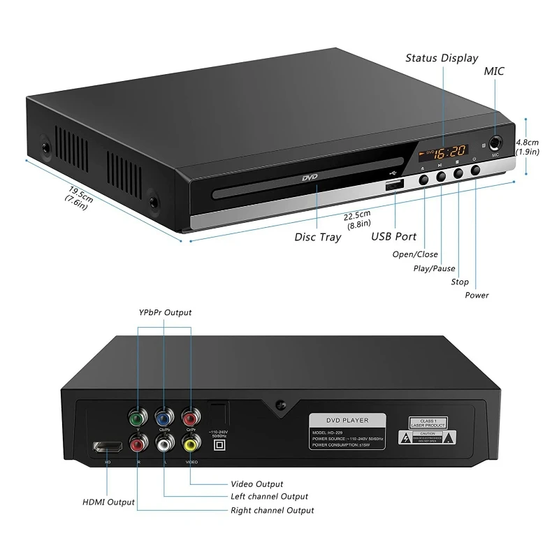 Full Hd Dvd Speler + Afstandsbediening 1080P High Definition Cd/Evd/Vcd Speler Met Av Hdmi Output Microfoon Usb Voor Home Tv Ktv