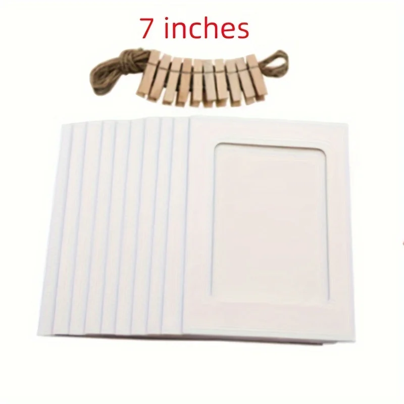 10pcs Photo Cardboard Picture Frame, DIY Paper Photo Frame With Wooden Clips, Wall Decoration, Bedroom decorative picture frame: Blue