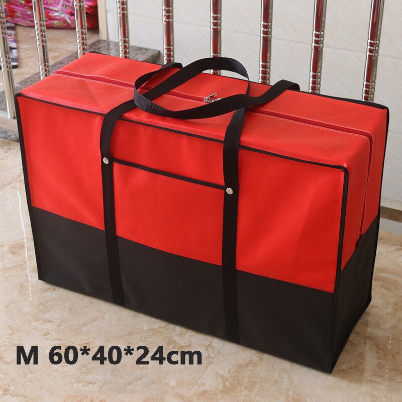 Moving house big bag waterproof canvas large capacity men's travel bag Oxford cloth quilt bag luggage packing: RED  M 60x40x24cm