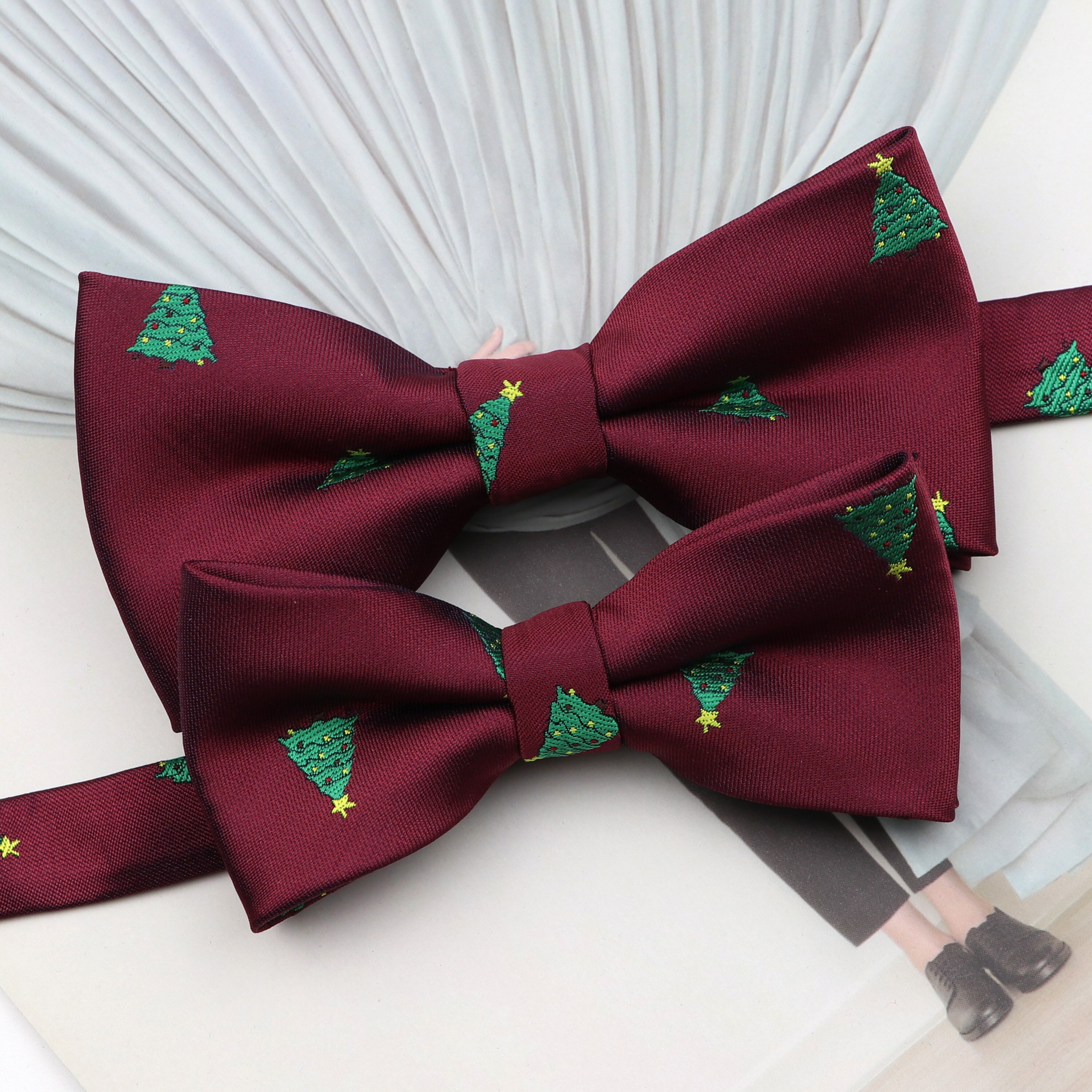 noël noeud papillon ensemble père noël arbre de noël Parent-enfant Polyester rouge bleu papillon Festival accessoire