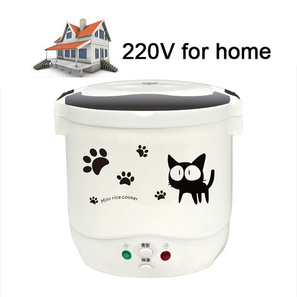 VOGVIGO 1L Rice Cooker Used In House 220v or Car 12v To 24v Enough for Two Persons with English Instructions Kitchen Tools: 220V for Home White