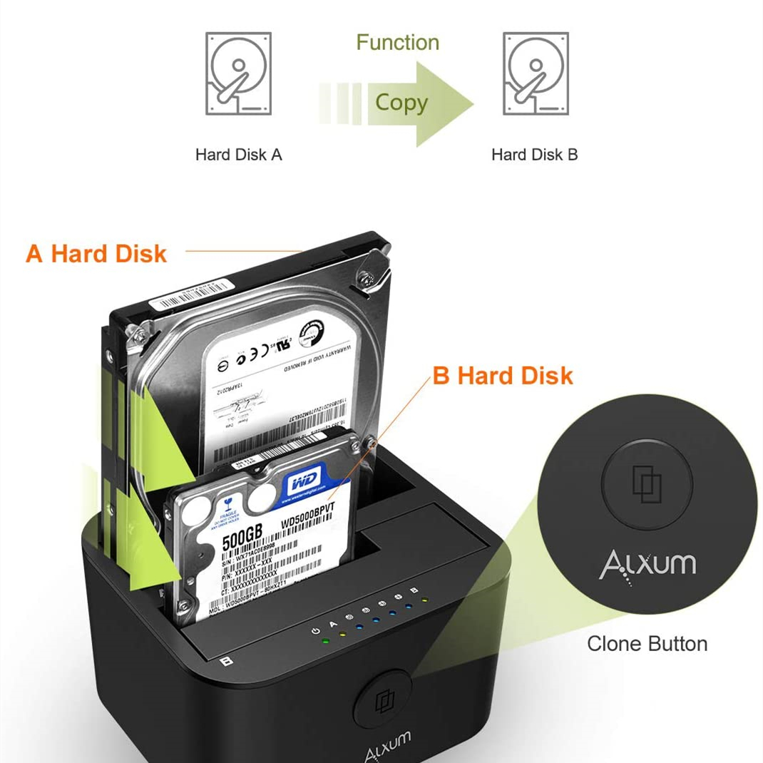 ALXUM Dual-bay Hard Drive Docking Station USB C 3.0 To SATA Hard Drive Caddy Dock for 2.5/3.5 Inch HDD SSD with Offline Clone