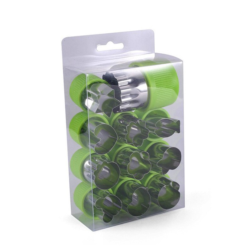 12Pcs Stainless Steel Flower Cutter Vegetable and Fruit Flower Cutting Mold Kitchen Convenience Decorative Tools Baking Mold: Green