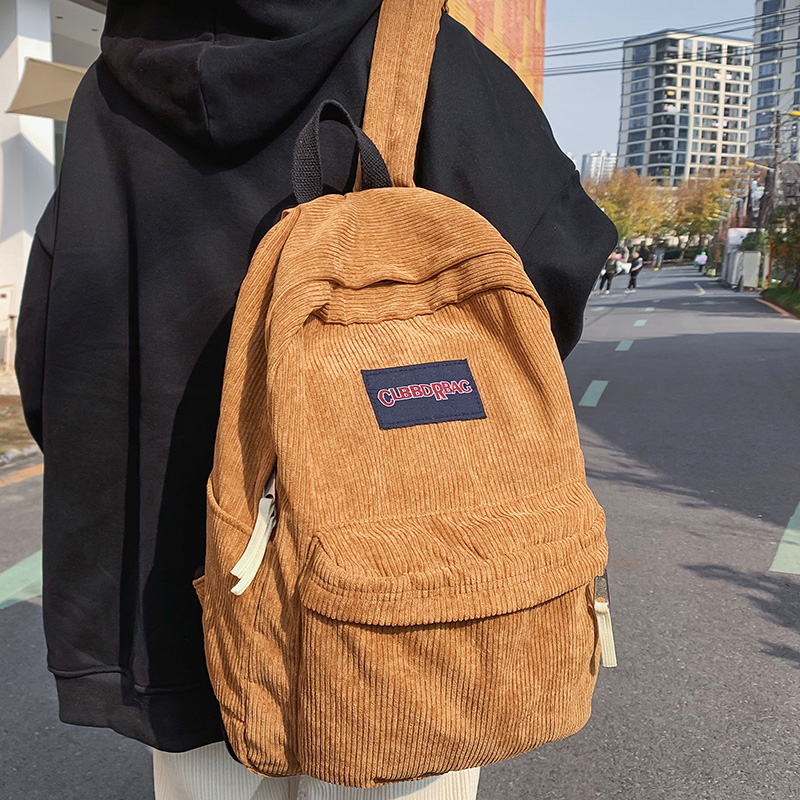 Vintage Boy Girl Corduroy Green School Bag Men Women Laptop College Backpack Cool Lady Student Female Travel BookBag