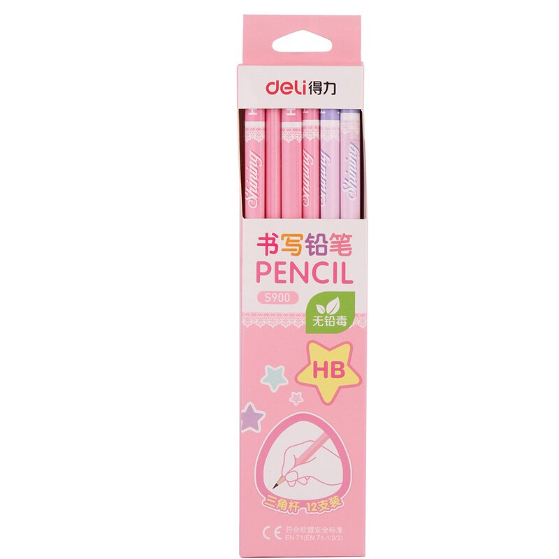 12 Stks/doos Deli Potlood Leuke Houten Potlood Hb Blauw, roze Doos Schrijven Pen Papier Voor School HB_S900 Milieubescherming S900: Roze
