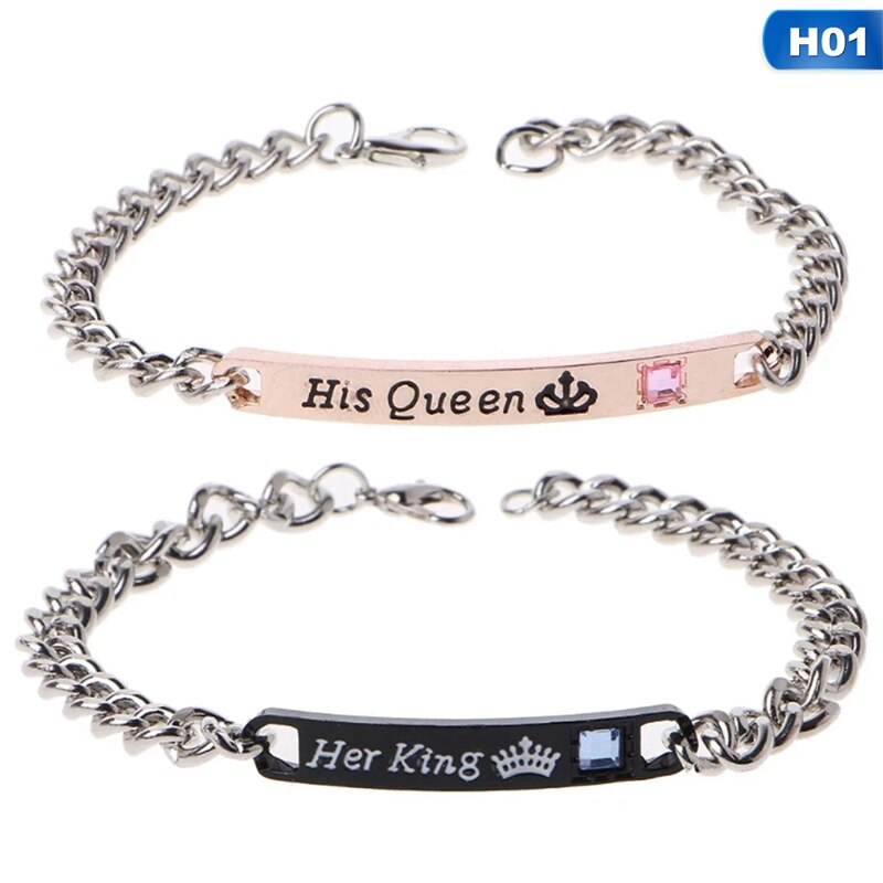 2Pcs Jewely Voor Liefhebbers Zijn Koningin Haar Koning Rvs Paar Armbanden: Default Title
