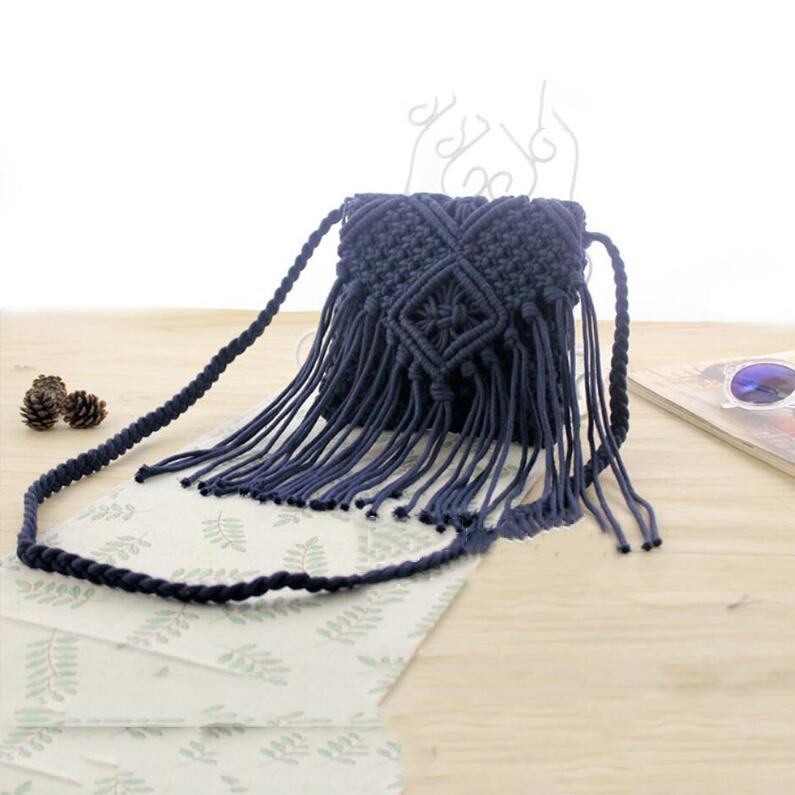 Neue Stroh Tasche Böhmischen Quaste Strand Tasche Frauen Häkeln Fransen Crossbody Ultraleicht Schulter Tasche Frauen Kleine Bolsos Feminina: Blue