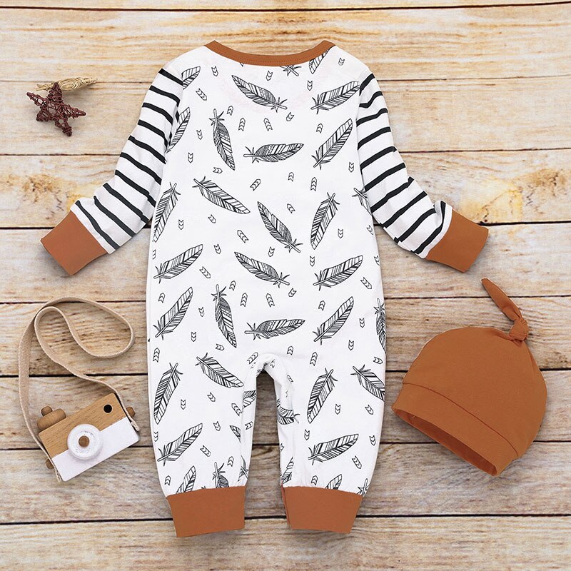 0-24M Herfst Pasgeboren Zoete Gestreepte Romper & Cap 2Pcs Kid Baby Girl Jongen Veer Kleding Romper jumpsuit Thuis Outfit