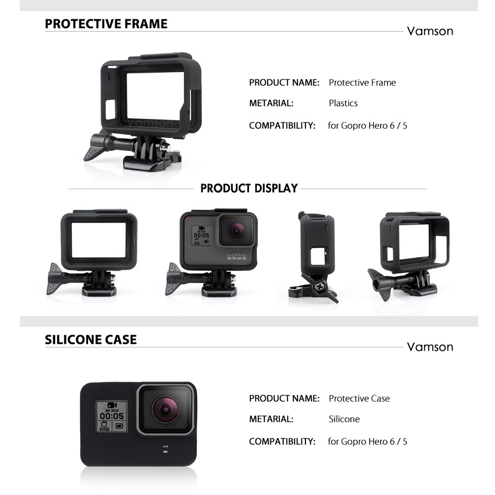 Vamson for gopro hero 7 6 5 tilbehørssett skjermportektor/linsebeskytter vanntett deksel for go pro hero 6 5 vs05c