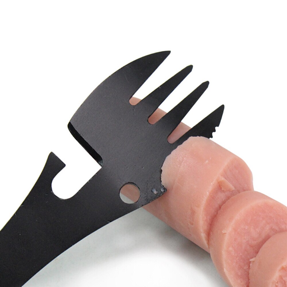 5-IN-1 Bestek Camping Lepel Vork Voedsel Cutter Kan Flesopener multifunctionele Picknick BBQ Roestvrij staal Outdoor Servies