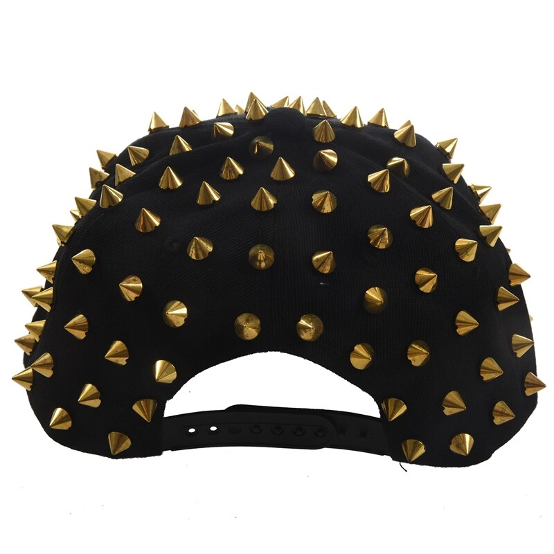Chapeau noir casquette à clous or Hip Hop Punk gothique