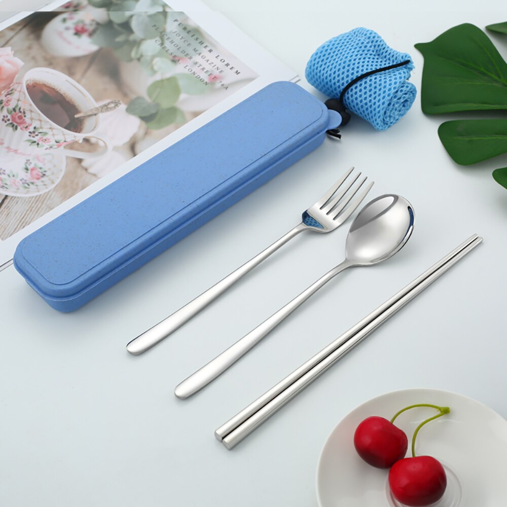 304 ruostumatonta terästä korea astiasto lusikka syömäpuikot laatikko astiasto matka ruokailuvälinesarja kannettava astiasto