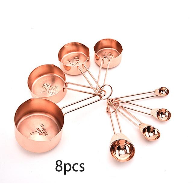 8Pcs/Set Measuring Spoon Set Stainless Steel Measure Liquid Tea Coffee Seasoning Cups Nordic Kitchen Baking Tool Measuring Cups: 8Rose