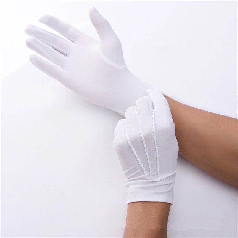 Gants noirs en coton pour hommes et femmes, 2 paires, uniformes à doigt complet, mitaines de Costume, gants à main extensibles pour smoking, conduite, service, travail