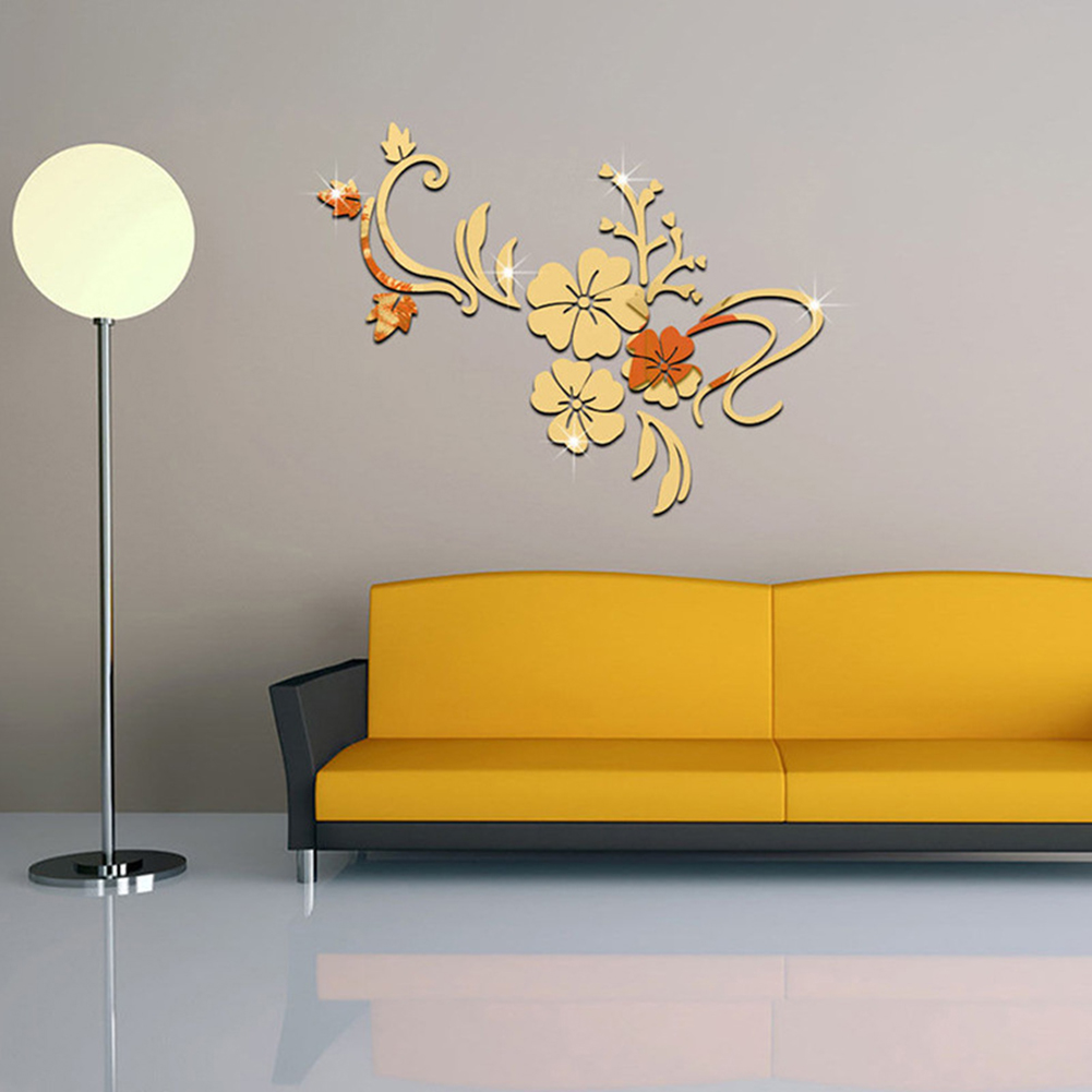 3D miroir fleur vigne amovible Mural Sticker Mural autocollant décor de fond maison Stickers muraux