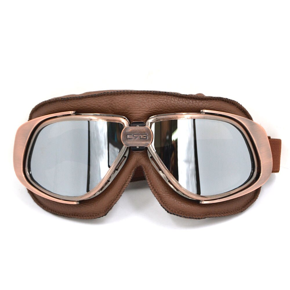 Motocross Vintage Pilot Cruiser Fietsen Fiets Motorcycle Goggles Bril Lederen Brillen Off-Road Voor Helm Pit Drit Fiets: Silver