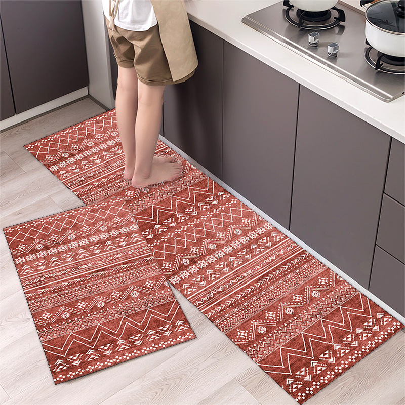 Moderne Küche matt Einfache nordisch Stil Lange Streifen Bereich Teppich Absorption Fußmatt Eingang Anti-Unterhose Boden Teppich Hause Dekor: 400mm x 400mm / Grün