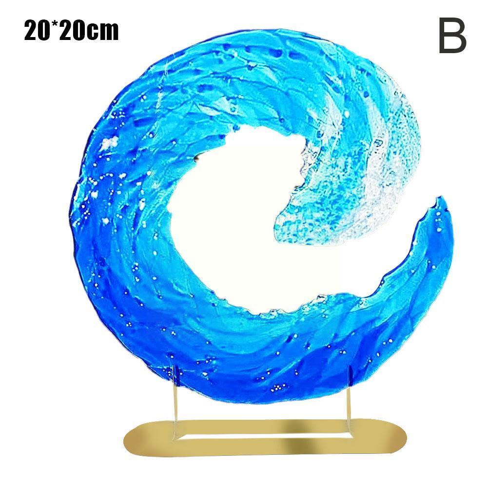 Ocean Wave Fused Glass Sculpture Gradient Blue Wave Home Shape Resin Art Sculpture Decor Decor Crafts Ornament Waves S4l4
