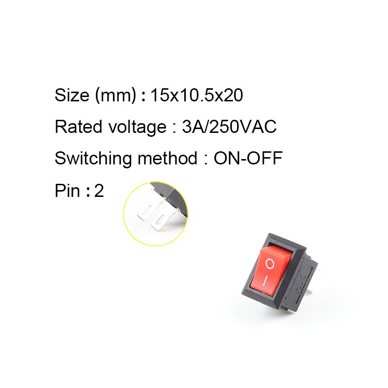 10 Stks/partij 2 Pin 10*15Mm Spst On/Off Mini Boat Rocker Switch 3A 250V Ac KCD11 Snap-In Rocker Schakelaars Zwart Rood Wit Grijs