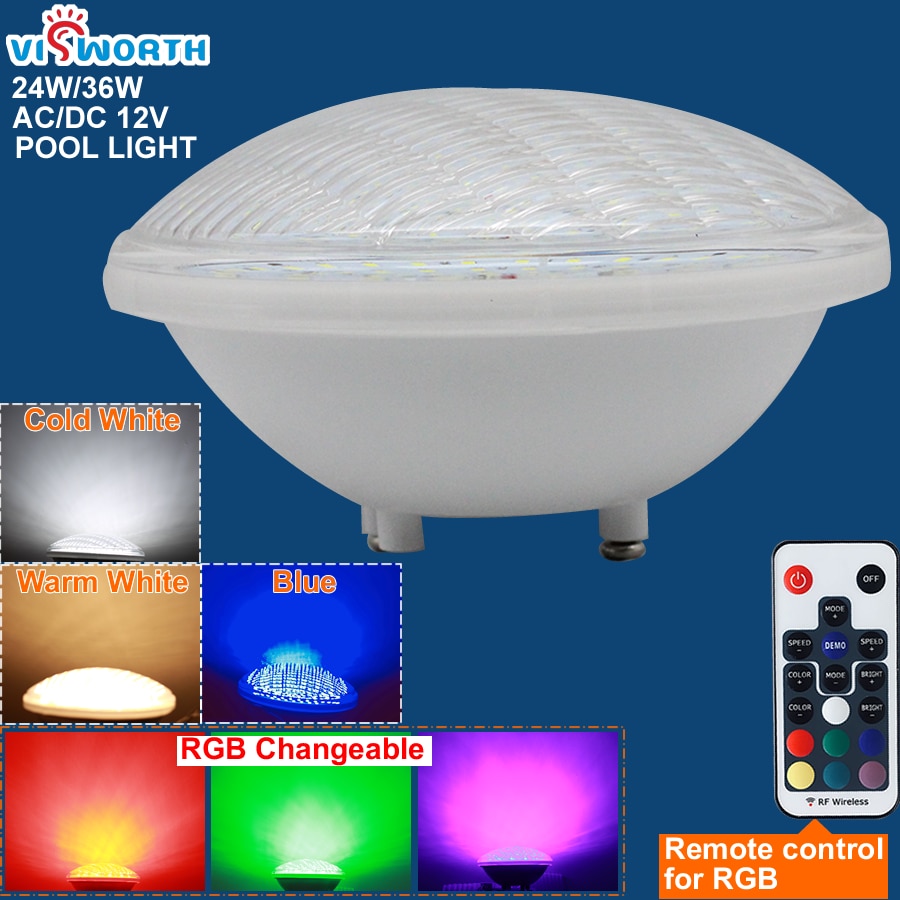 Lâmpada led subaquática par56, rgb, 12v, 24w, 36w, à prova d&#39;água, ip68, iluminação para lago, substituição de lâmpadas de halogênio
