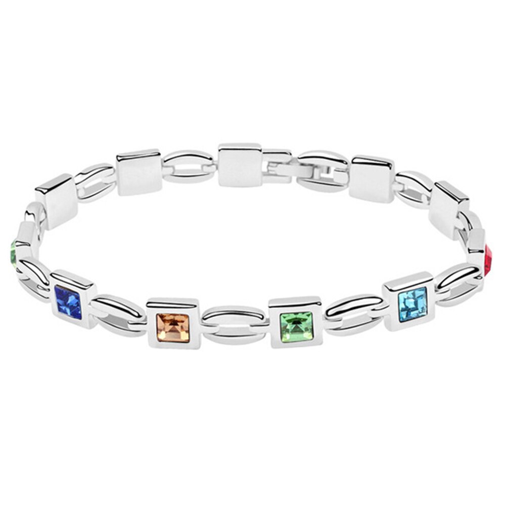 Women Jewelry Bling Princess Cut Rhinestone Inlaid Bracelet Bangle